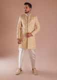 Off-White Embroidered Silk Achkan Sherwani (2-Piece) - Image 8
