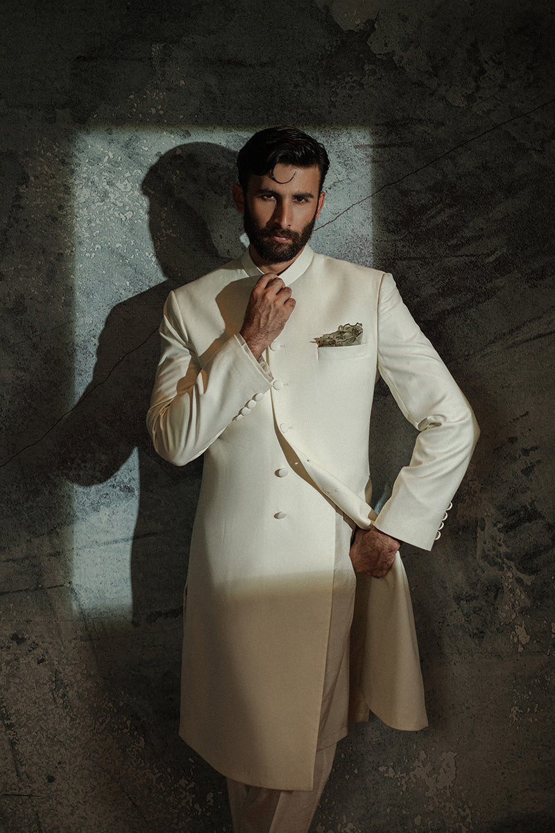 Off-White Premium Suiting Achkan Sherwani (2-Piece) - Image 5
