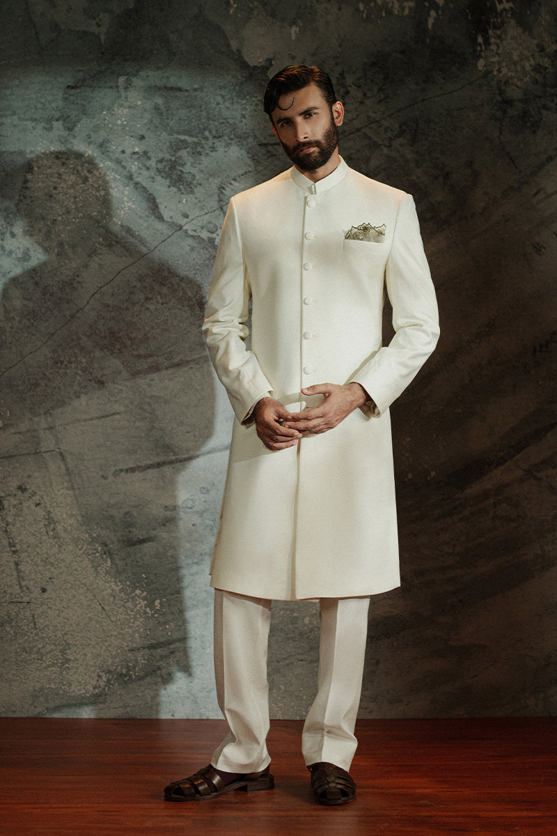 Off-White Minimalist Suiting Achkan Sherwani (2-Piece) - Image 1