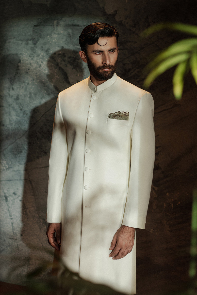 Off-White Minimalist Suiting Achkan Sherwani (2-Piece) - Image 1