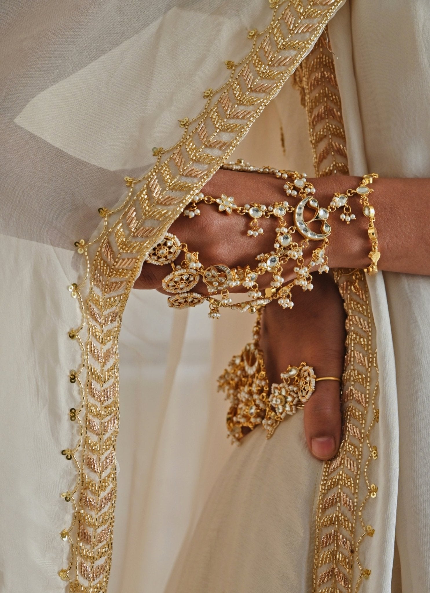 Ivory Floral Embroidered Silk Anarkali (2-Piece) - Image 5