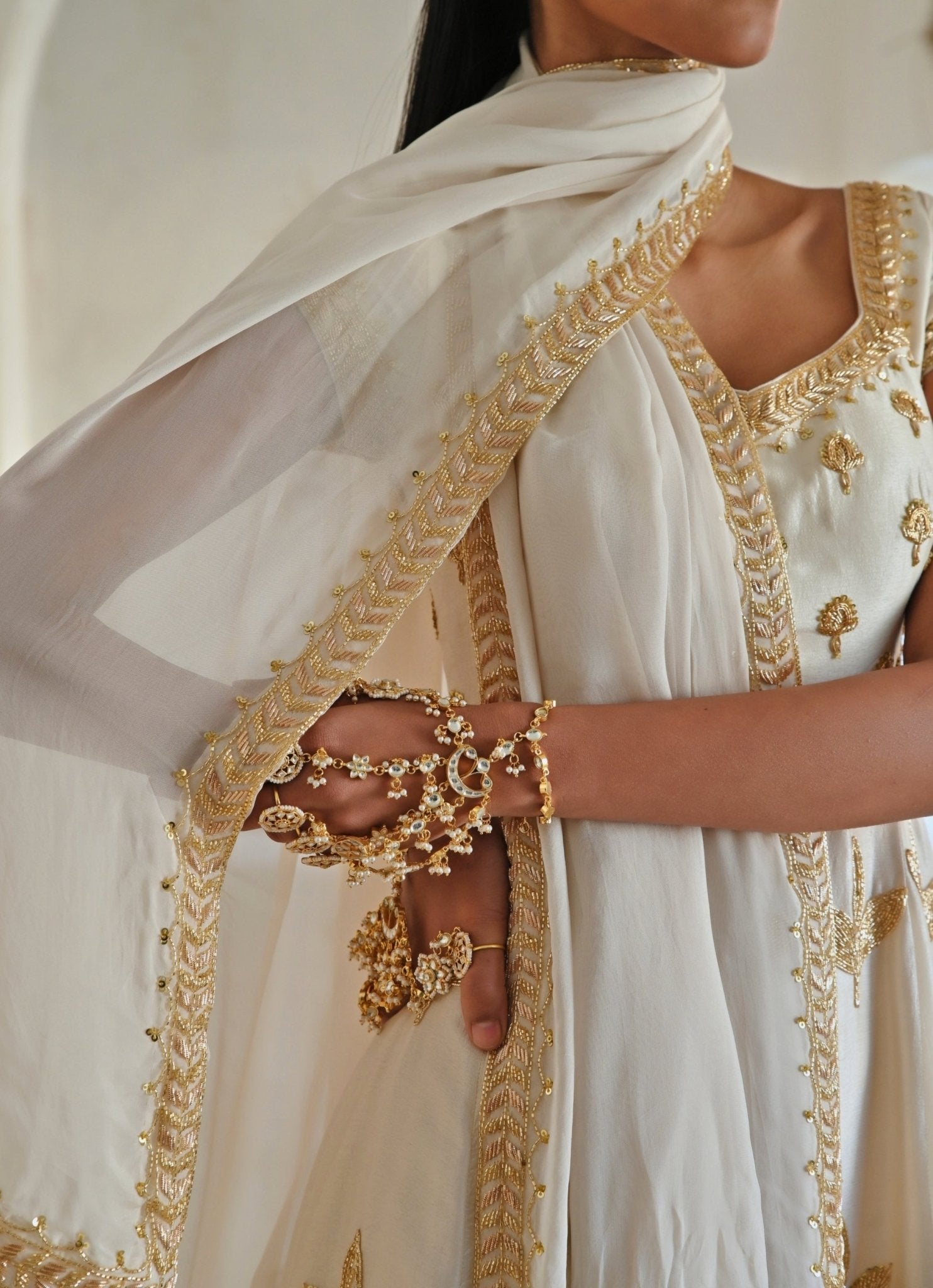 Ivory Floral Embroidered Silk Anarkali (2-Piece) - Image 6