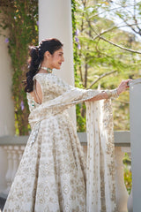 Indian Ivory Lurex Mirror Embroidered Chanderi Anarkali (2-Piece) - Image 3