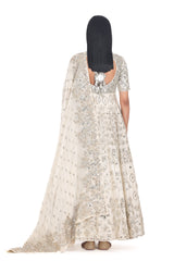 Indian Ivory Lurex Mirror Embroidered Chanderi Anarkali (2-Piece) - Image 5
