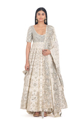 Indian Ivory Lurex Mirror Embroidered Chanderi Anarkali (2-Piece) - Image 6
