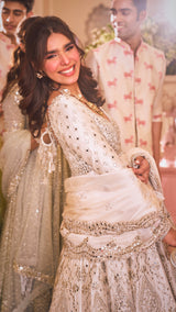 Indian Ivory Mirror Embroidered Chanderi Anarkali (2-Piece) - Image 4