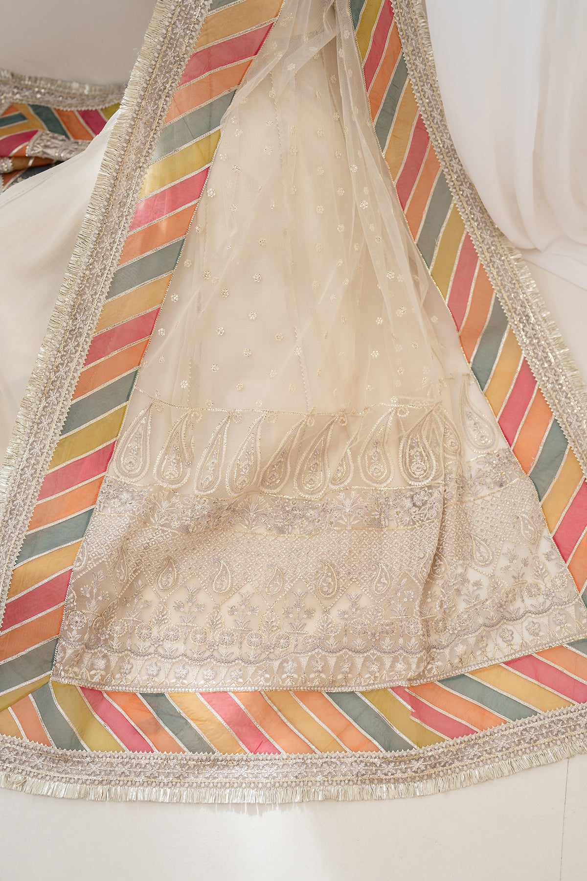 Ivory Embroidered Chiffon Anarkali Dress (3-Piece) - Image 6