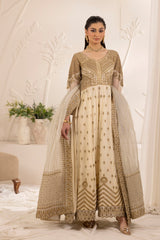 Off-White Embroidered Chiffon Anarkali (2-Piece) - Image 1