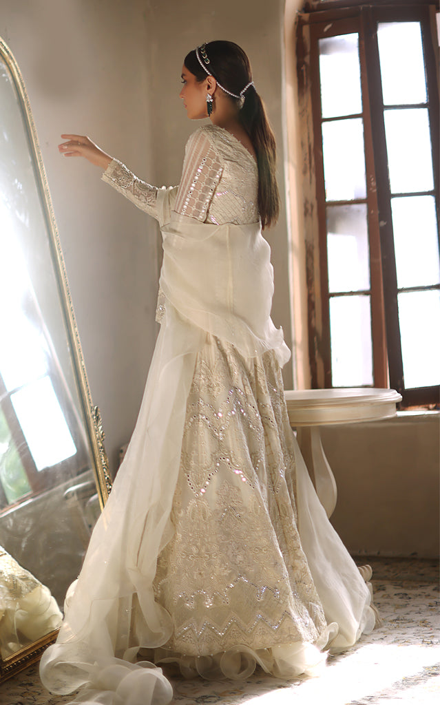 Ivory Embroidered Chiffon Anarkali Dress (2-Piece) - Image 2