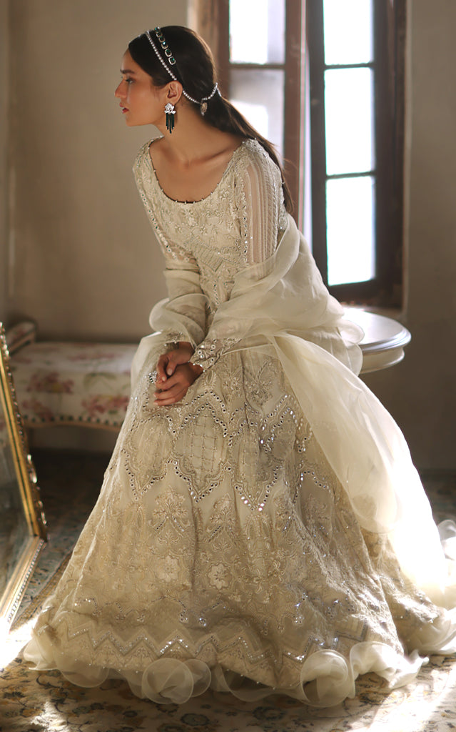 Ivory Embroidered Chiffon Anarkali Dress (2-Piece) - Image 3