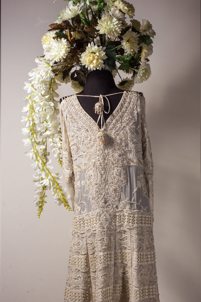 Ivory Chicken Kari Chiffon & Net Anarkali (1-Pc) - Image 4