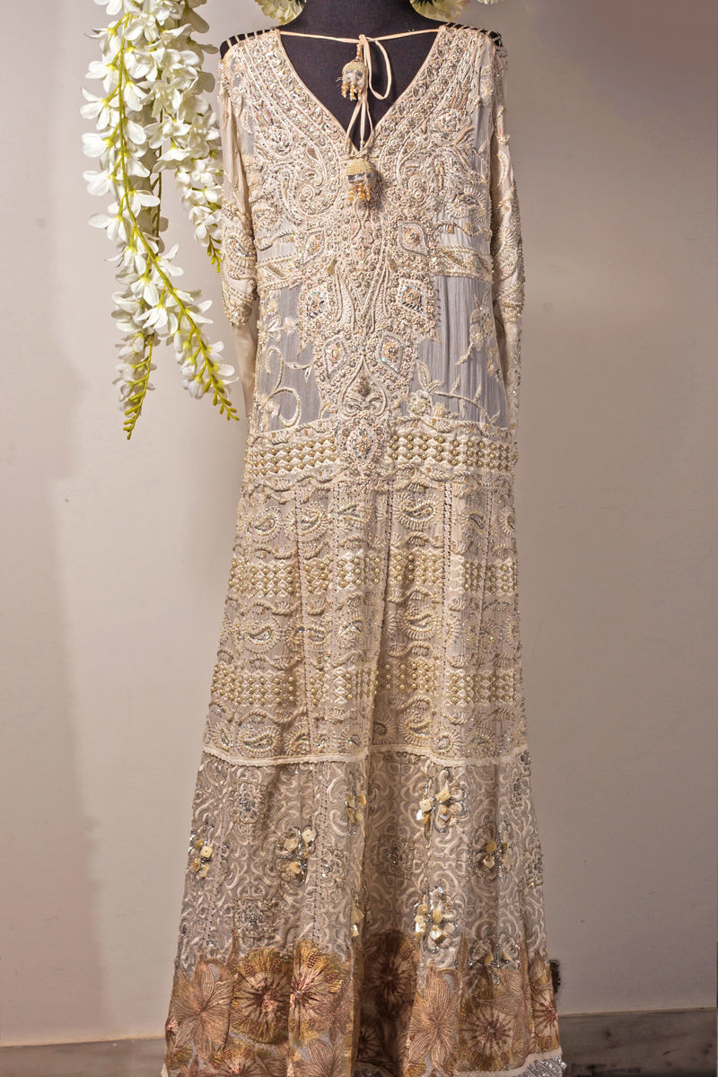 Ivory Chicken Kari Chiffon & Net Anarkali (1-Pc) - Image 6