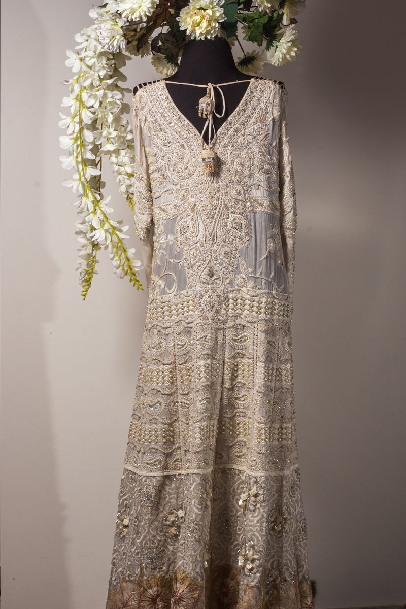 Ivory Chicken Kari Chiffon & Net Anarkali (1-Pc) - Image 7