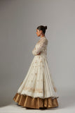 Indian Ivory Gold Embroidered Chiffon Anarkali (2-Piece) - Image 10