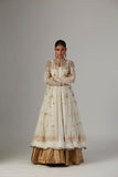 Indian Ivory Gold Embroidered Chiffon Anarkali (2-Piece) - Image 3