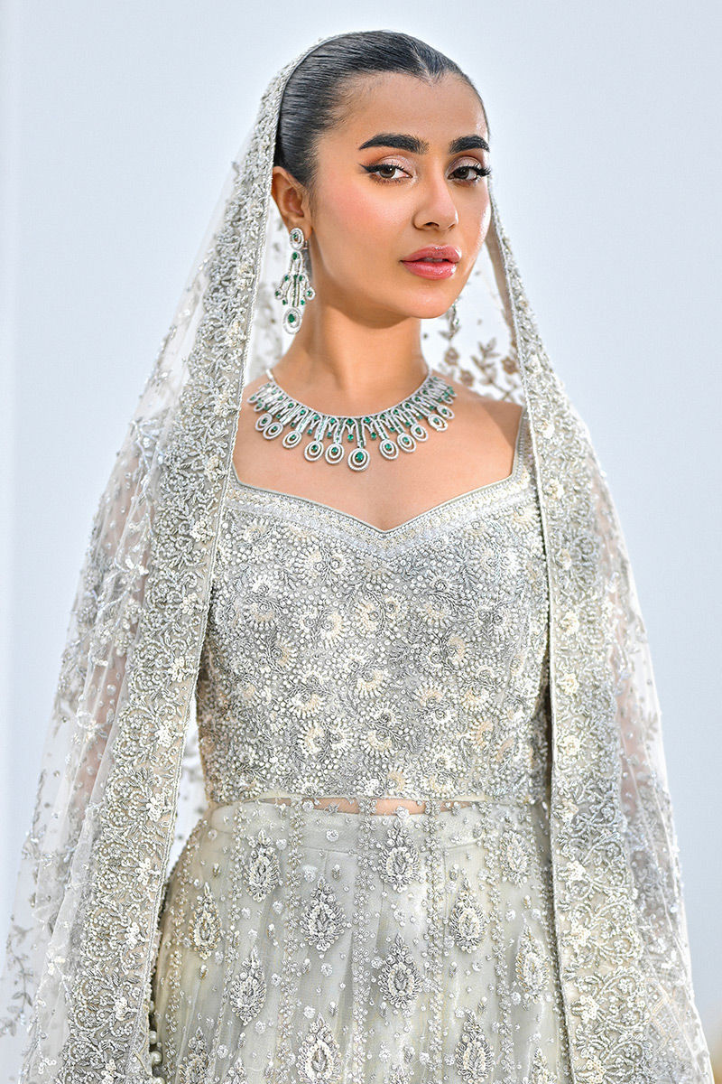 Pakistani Ivory Sequined Net Kalidar Gown (2-Piece) - Image 2