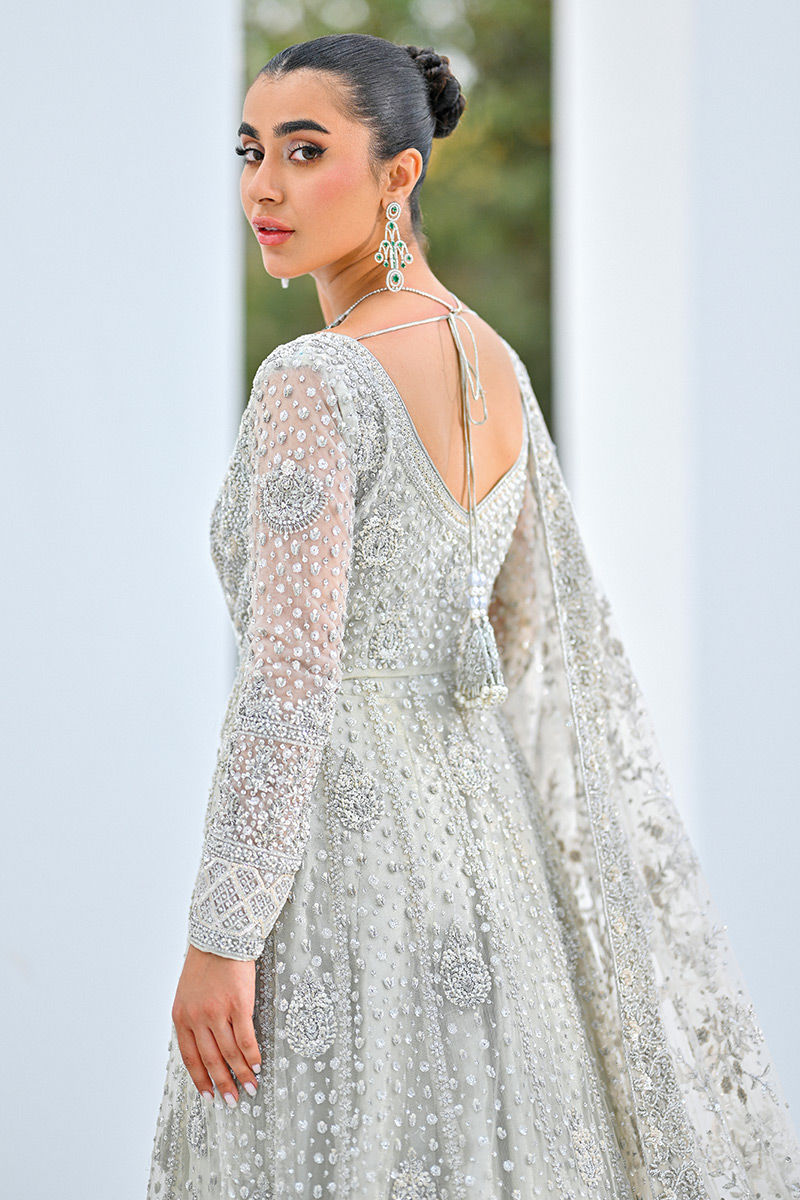 Pakistani Ivory Sequined Net Kalidar Gown (2-Piece) - Image 3