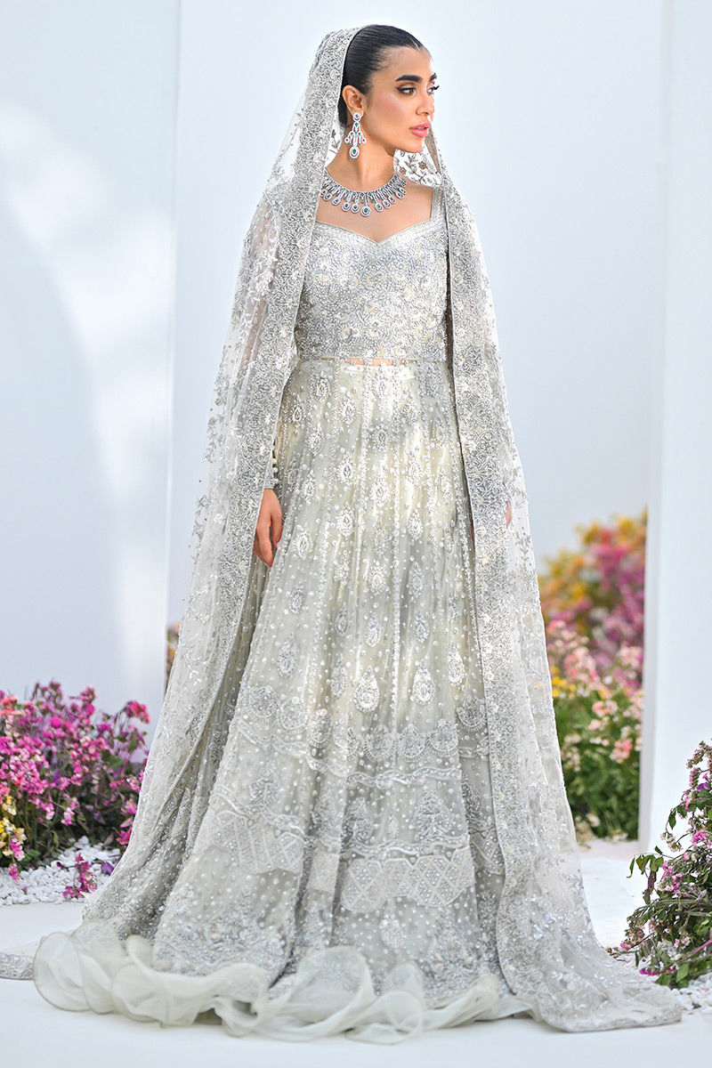 Pakistani Ivory Sequined Net Kalidar Gown (2-Piece) - Image 4