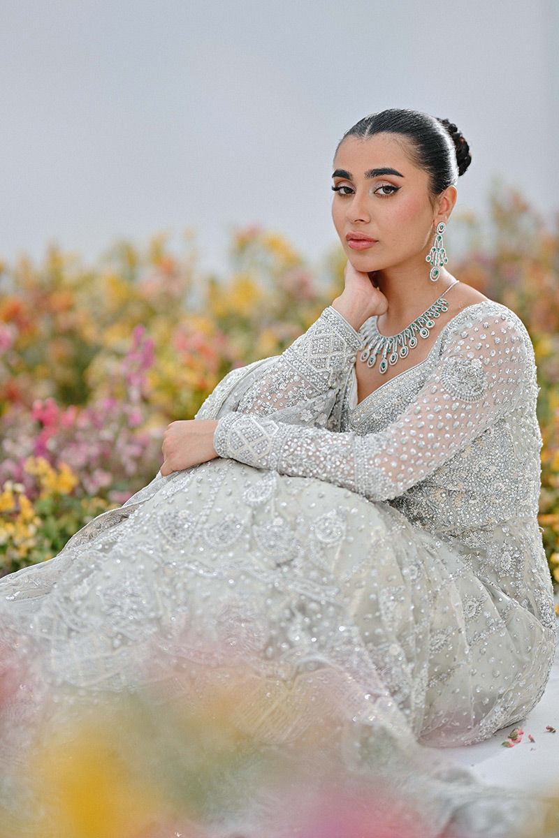 Pakistani Ivory Sequined Net Kalidar Gown (2-Piece) - Image 6