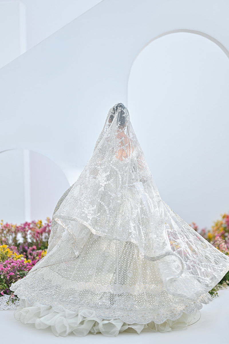 Pakistani Ivory Sequined Net Kalidar Gown (2-Piece) - Image 7