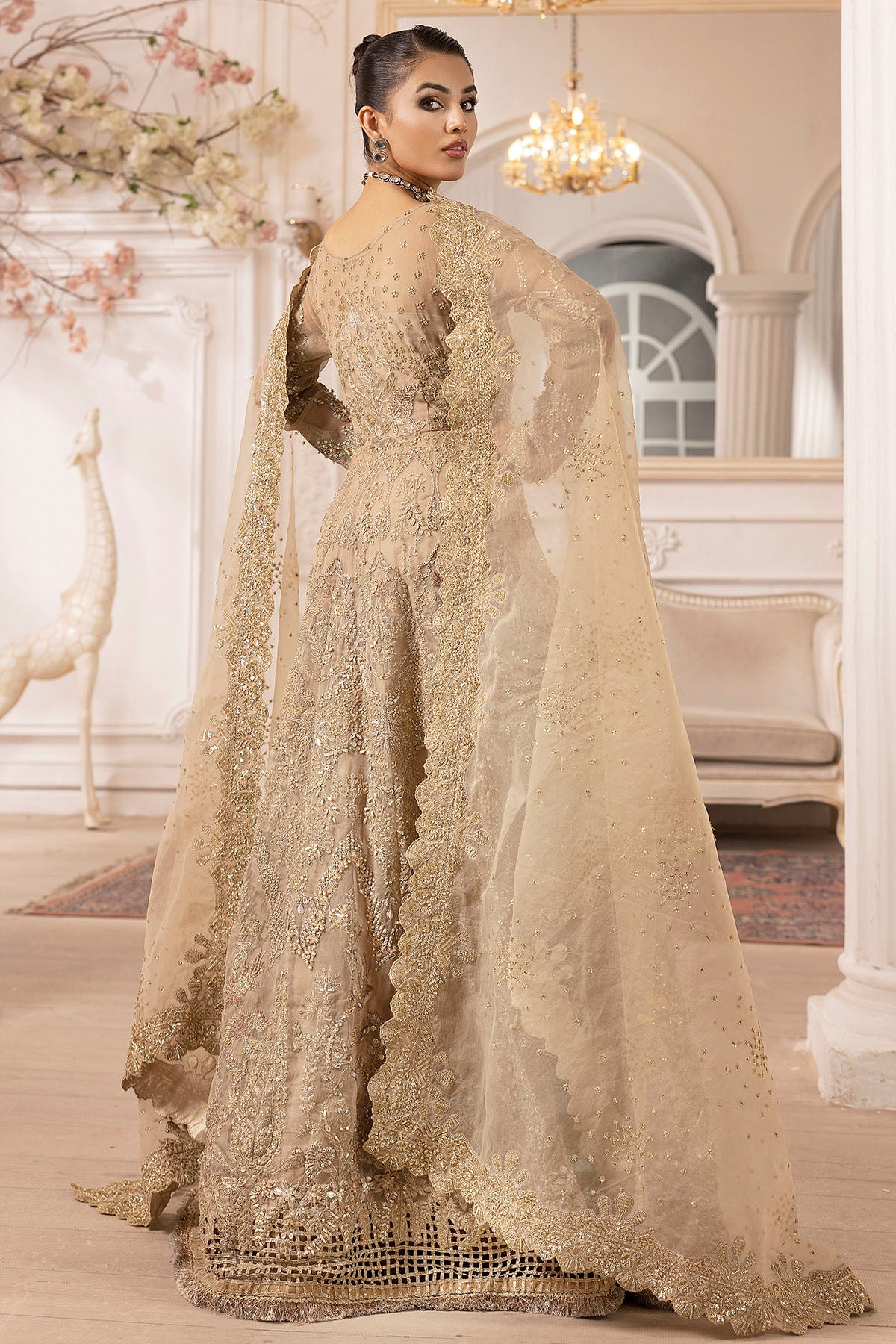 Pakistani Ivory Hand-Embellished Organza Bridal Maxi (3-Piece) - Image 7