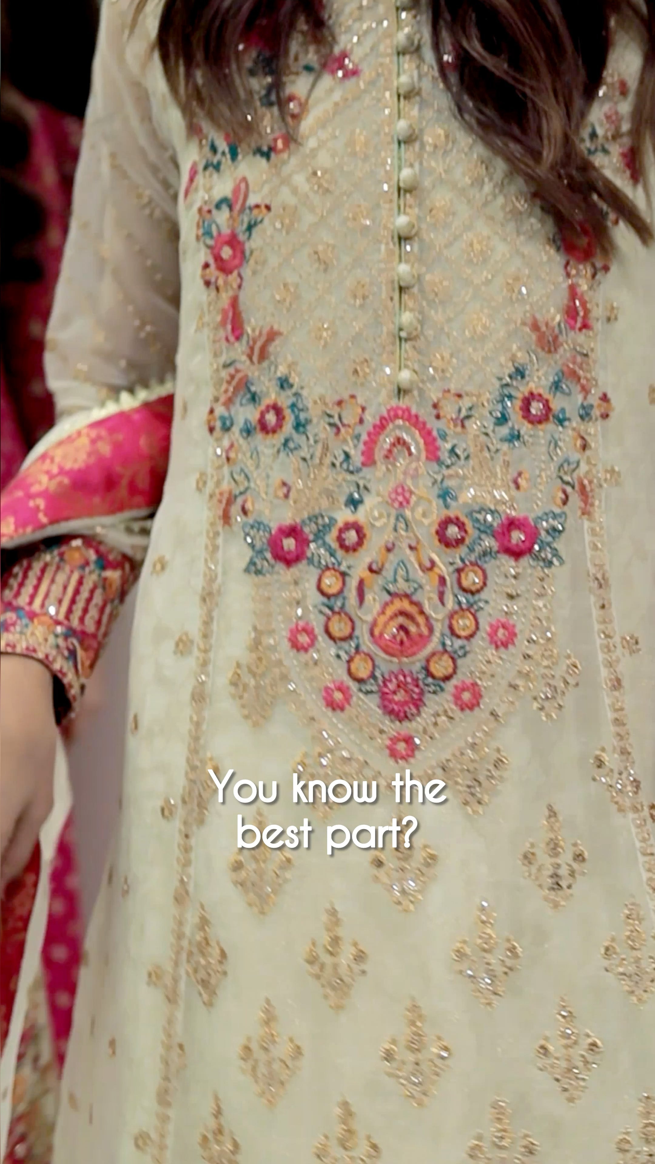 Pakistani Off-White Embroidered Pure Organza Anarkali Dress (2-Piece) - Image 2