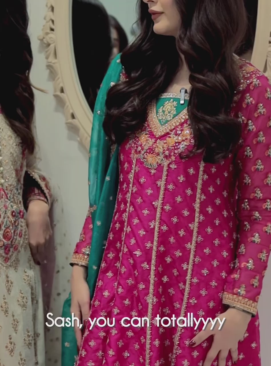 Pakistani Off-White Embroidered Pure Organza Anarkali Dress (2-Piece) - Image 3