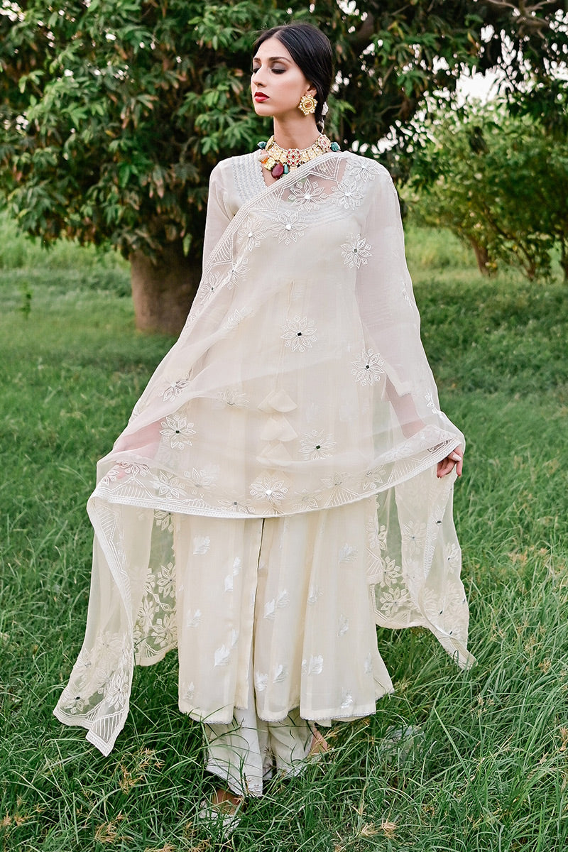 Ivory Embroidered Kora Cotton Anarkali (3-Piece) - Image 6