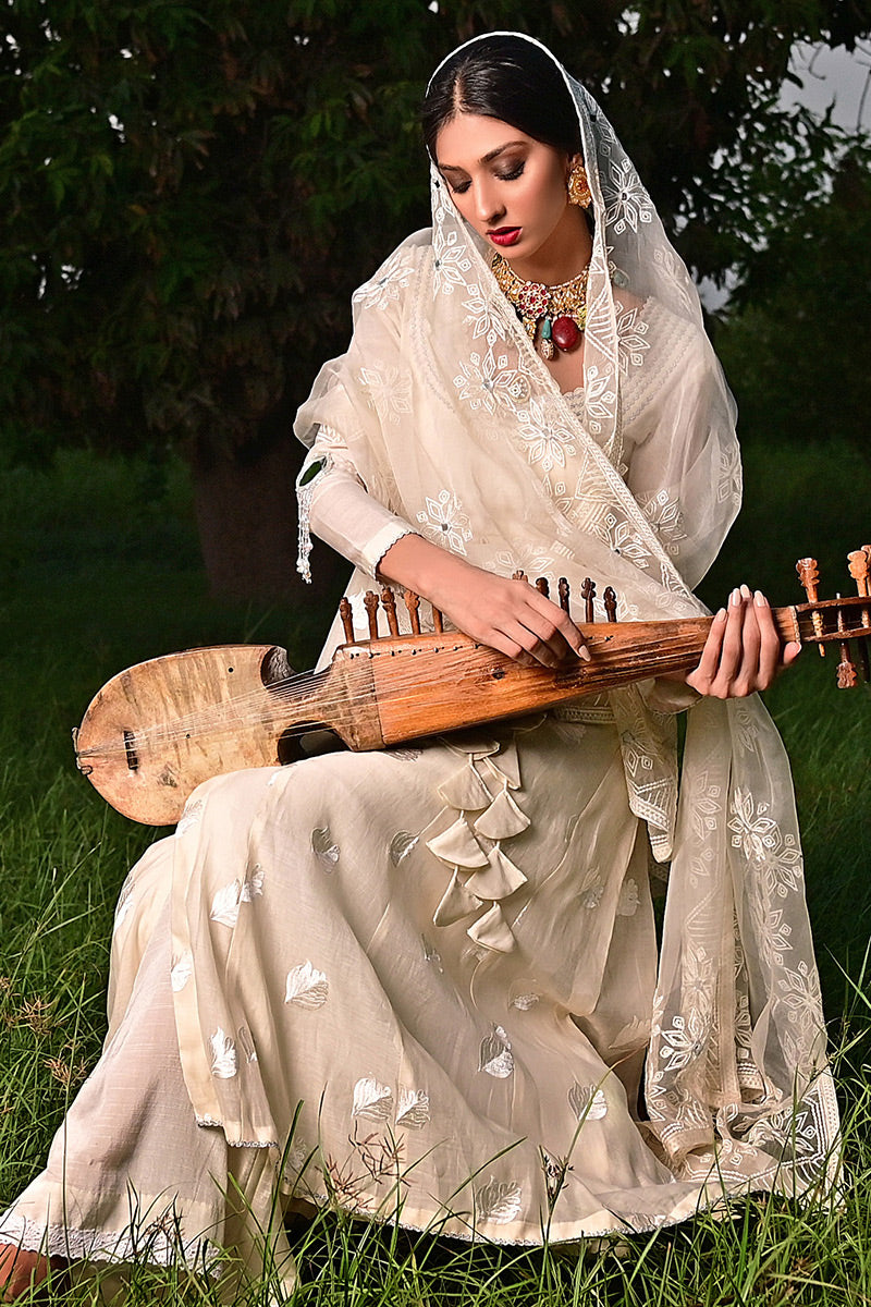 Ivory Embroidered Kora Cotton Anarkali (3-Piece) - Image 7