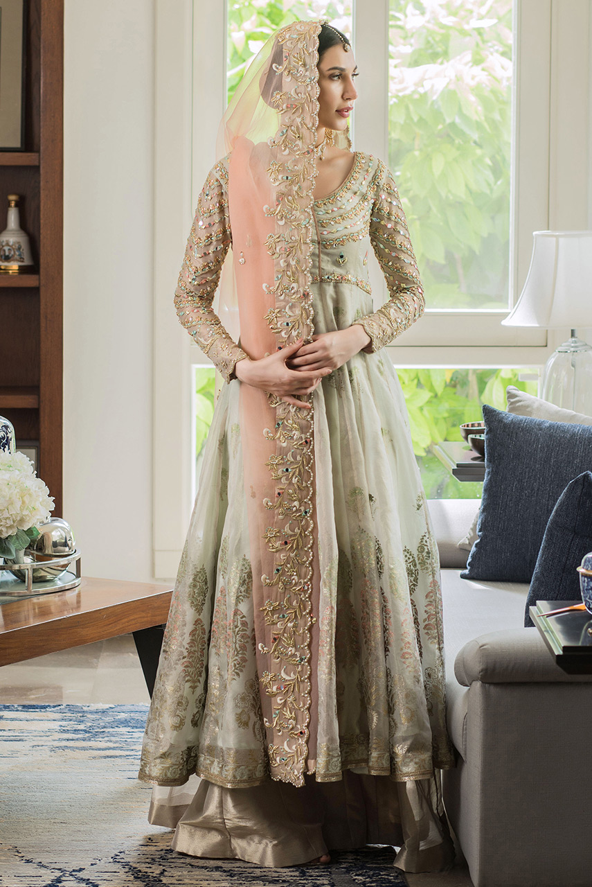 Pakistani Ivory Zardozi Mirror Work Maisori Anarkali (3-Piece) - Image 4