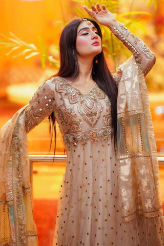 Ivory Gold Embellished Net Organza Anarkali (2-Piece) - Image 4