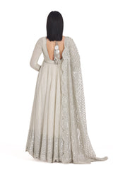 Indian Ivory Mirror Embroidered Net Anarkali Dress (2-Piece) - Image 5