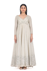 Indian Ivory Mirror Embroidered Net Anarkali Dress (2-Piece) - Image 6