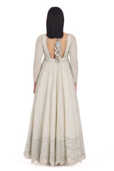 Indian Ivory Mirror Embroidered Net Anarkali Dress (2-Piece) - Image 7