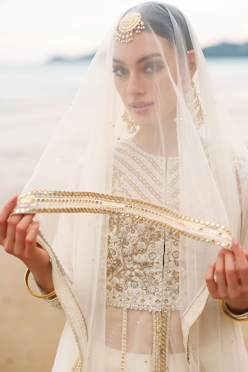 Ivory Gold Embroidered Net Anarkali Dress (2-Piece) - Image 4