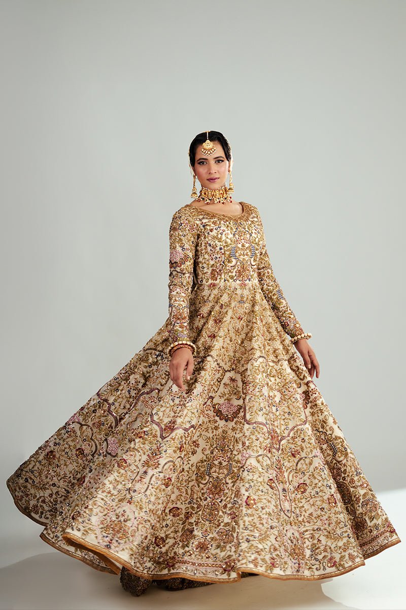 Ivory Antique Floral Embroidered Organza Anarkali (2-Piece) - Image 11