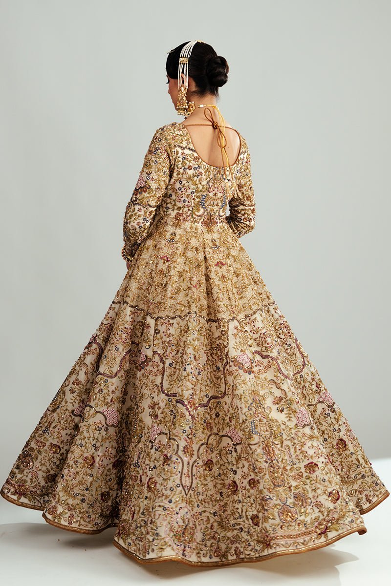 Ivory Antique Floral Embroidered Organza Anarkali (2-Piece) - Image 12