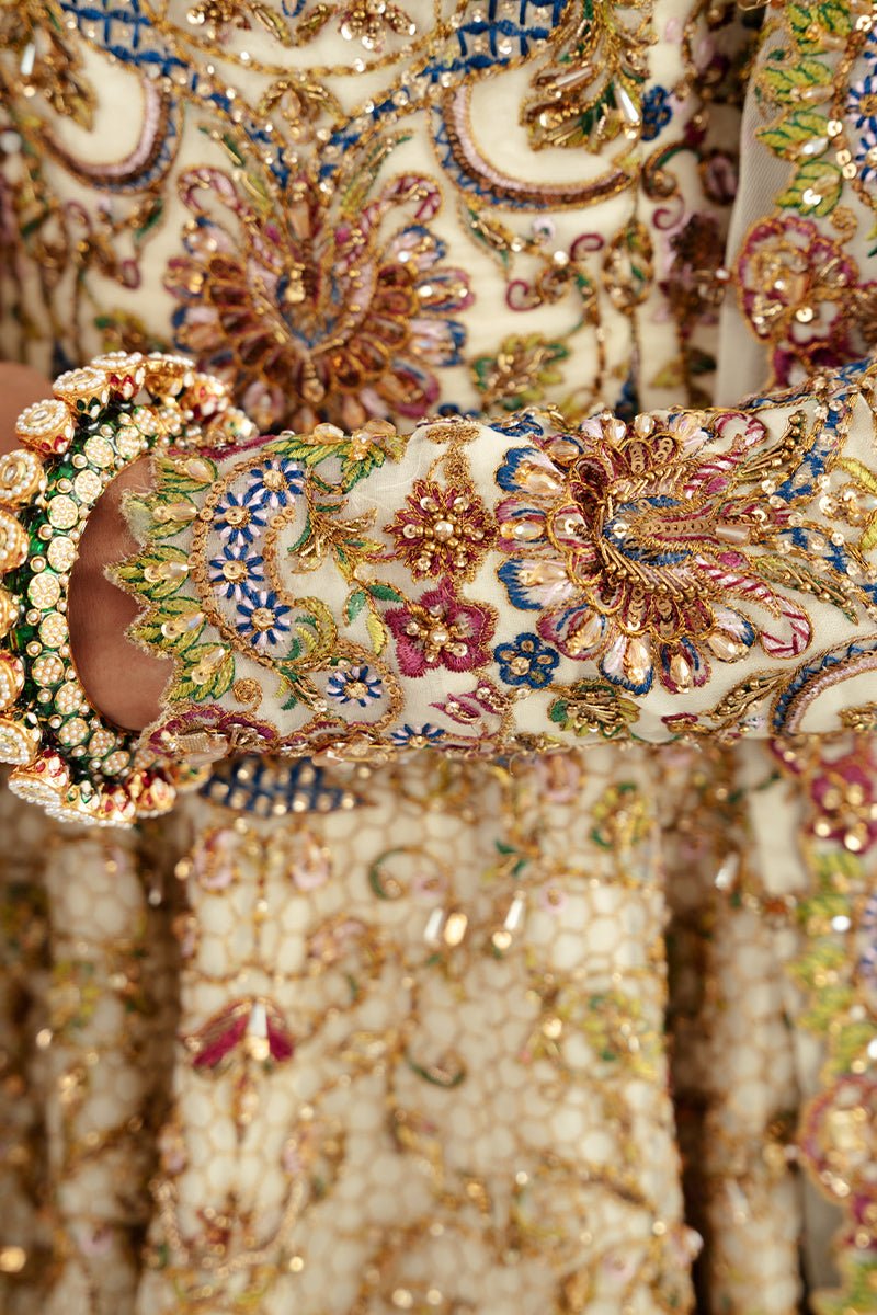 Ivory Antique Floral Embroidered Organza Anarkali (2-Piece) - Image 3