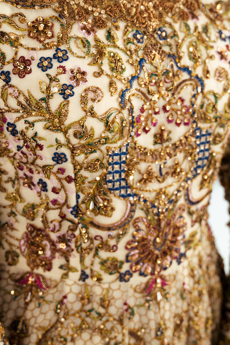 Ivory Antique Floral Embroidered Organza Anarkali (2-Piece) - Image 5