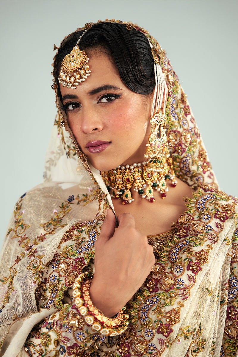 Ivory Antique Floral Embroidered Organza Anarkali (2-Piece) - Image 6