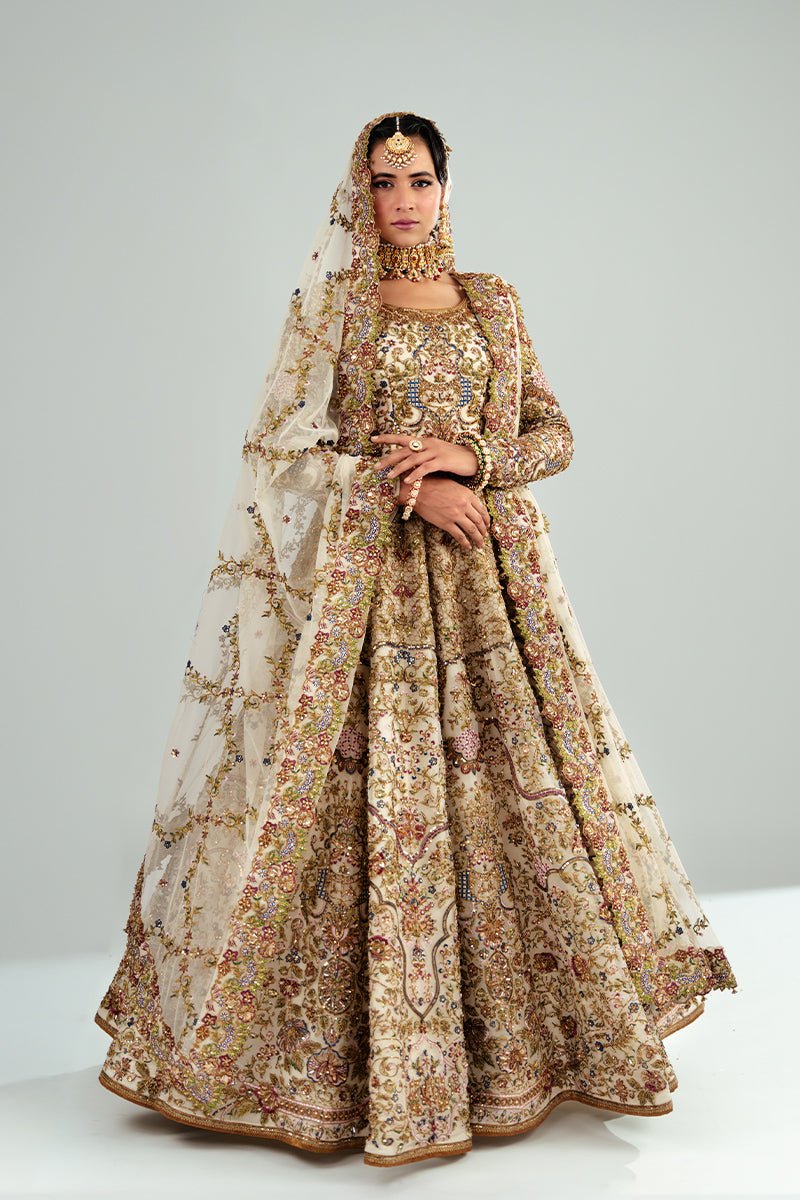 Ivory Antique Floral Embroidered Organza Anarkali (2-Piece) - Image 7