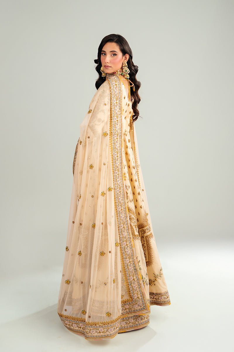 Ivory Antique Floral Embroidered Organza Anarkali (3-Piece) - Image 8