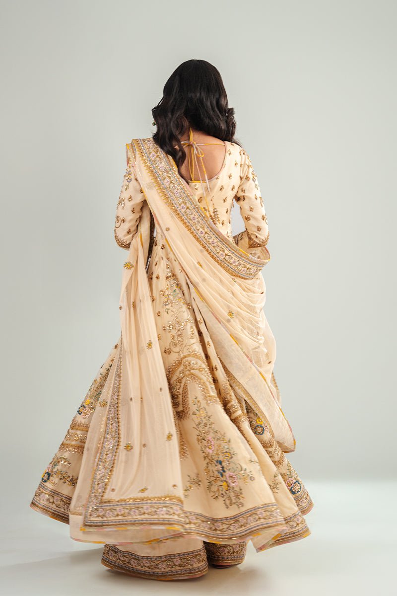 Ivory Antique Floral Embroidered Organza Anarkali (3-Piece) - Image 9