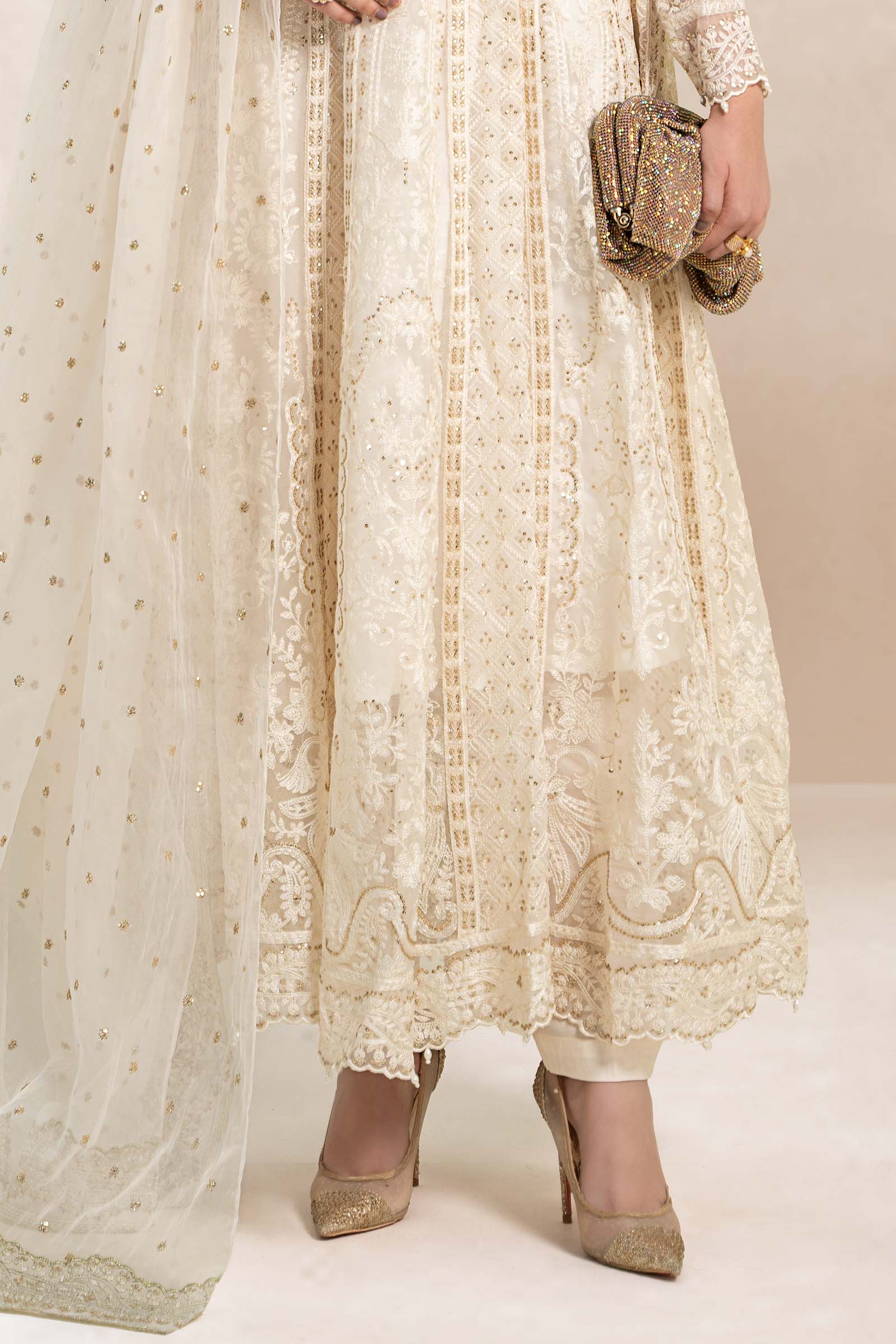 Ivory Chikankari Sequin Organza Anarkali Dress (3-Piece) - Image 3