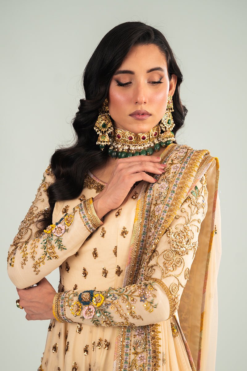 Pakistani Ivory Embroidered Organza Anarkali Dress (3-Piece) - Image 3
