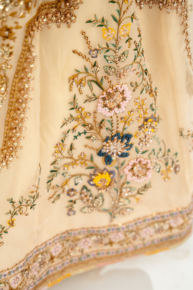 Pakistani Ivory Embroidered Organza Anarkali Dress (3-Piece) - Image 5