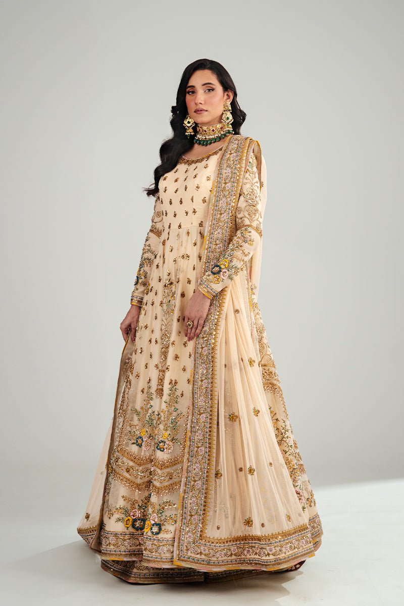 Pakistani Ivory Embroidered Organza Anarkali Dress (3-Piece) - Image 6