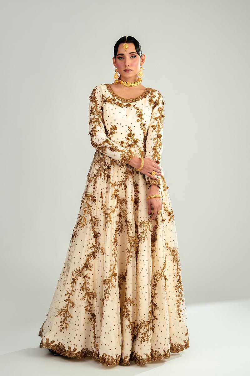 Off-White Embroidered Organza Anarkali Dress (3-Piece) - Image 4