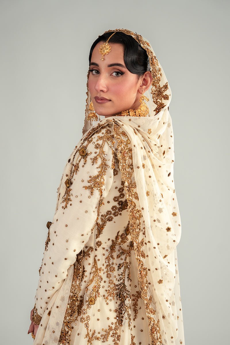 Off-White Embroidered Organza Anarkali Dress (3-Piece) - Image 5