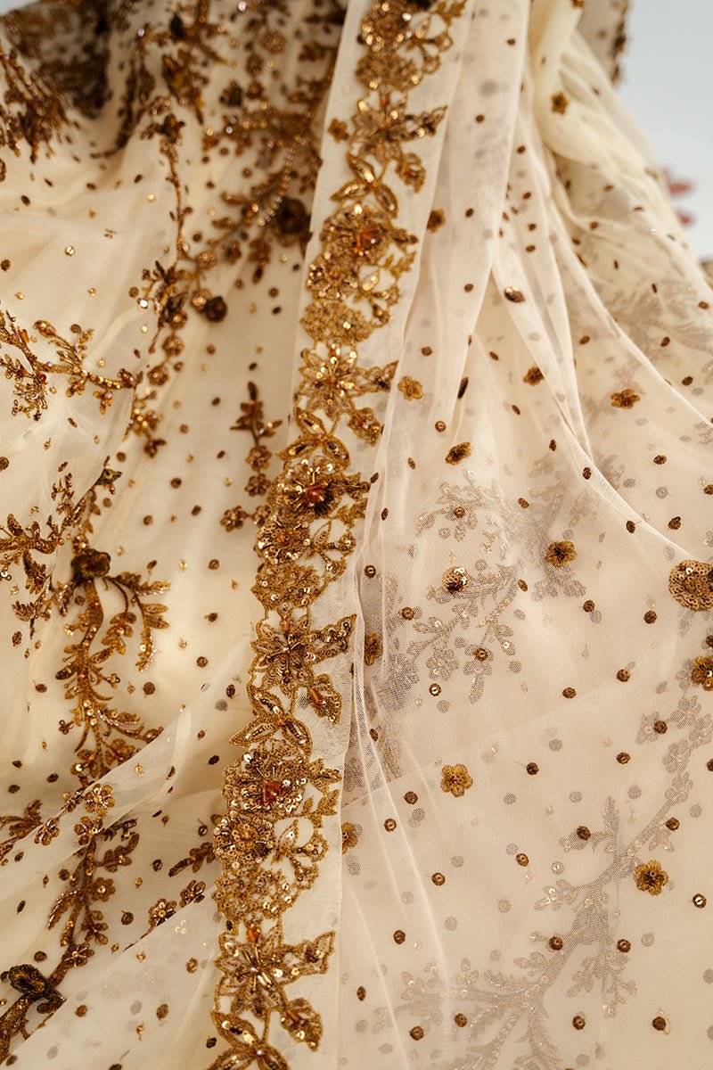 Off-White Embroidered Organza Anarkali Dress (3-Piece) - Image 6